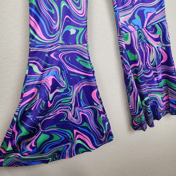 XL Retro Stretchy Pants Blacklight Trippy Rave Festival Flares - Picture 5 of 10